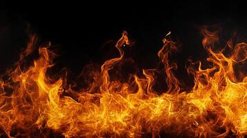 Vibrant flames dance and flicker, illuminating darkness with fiery energy, showcasing nature's raw power in captivating display. photo
