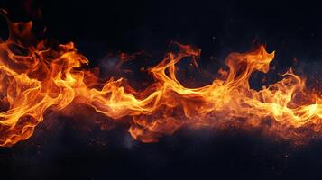 Abstract flames streak across a dark background, vibrant with orange and yellow hues, creating a dynamic and fiery effect. photo