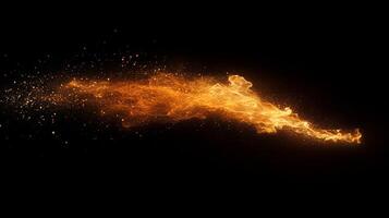 Abstract golden energy stream with particles flowing across a dark background, representing power, movement, and dynamic cosmic elements. photo