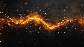 Golden energy stream against a dark background, speckled with glowing particles. Abstract, energetic, and visually dynamic. photo