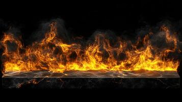 Fiery abstract with smoke and dark surface, capturing the essence of power and intensity in a visually striking, dynamic composition. photo