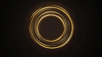 Abstract view of golden rings of light cascading around a circular core, creating visual depth with sharp contrasts and elegant illumination. photo