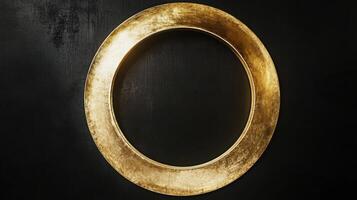 Elegant golden ring on dark background, creating a timeless and classic visual. Evokes sophistication and luxuriousness with its simple form. photo