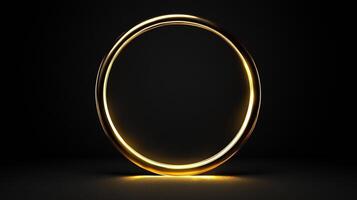 A luminous golden ring emanates a soft glow, standing out against a dark background. The light creates a mesmerizing contrast in color. photo