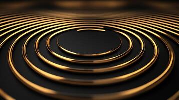 Abstract geometric background of concentric golden circles glowing against a dark surface. Modern, elegant, and minimalist design element. photo