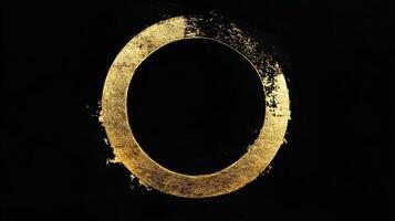 Abstract golden circle on a dark background. Modern art with rough texture, simple shapes, and contrast. Contemporary design piece. photo