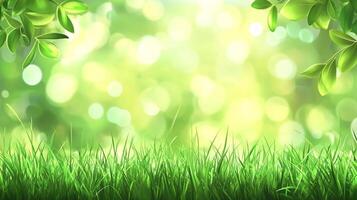 Lush greenery and bokeh lights create a vibrant, dreamlike landscape, capturing the essence of nature's tranquility and charm. photo