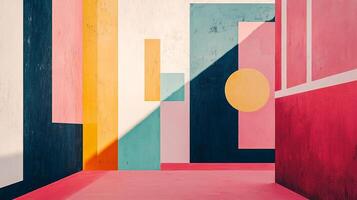 This vibrant artwork features a bold geometric composition of colors that evoke energy and creativity, perfect for modern artistic spaces. photo