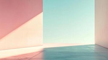 A peaceful minimalist scene characterized by pastel tones and soft light casting gentle shadows, evoking a sense of calm and simplicity in modern design. photo