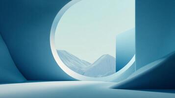 A soothing abstract landscape showcasing soft blue geometric forms and gentle curves, illustrating a harmonious relationship with nature and artistic expression. photo