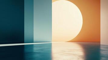 A dynamic abstract scene featuring bold colors and shapes, illustrating an engaging interplay of light and space, creating a powerful visual experience. photo