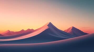 Impressive silhouettes of mountains rise amidst soft sands during the golden hour, showcasing a dramatic interplay of light and shadow that evokes wonder and tranquility. photo