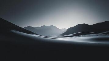 Gentle light spills over rugged mountains creating an ethereal glow that emphasizes the quiet beauty of nature, inviting a sense of mystery and exploration under a calm night sky. photo