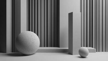 A striking composition of abstract shapes composed of textured surfaces and shadows that create an intriguing visual narrative, evoking curiosity and modern aesthetics. photo