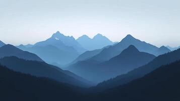The breathtaking image captures majestic blue mountains with layered peaks, creating a calming and stunning visual experience, reflecting nature's beauty and vastness. photo