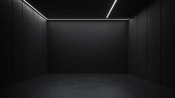 This modern black space features sleek lighting and minimal design, perfect for creating a futuristic and elegant atmosphere suited for various creative and artistic projects. photo