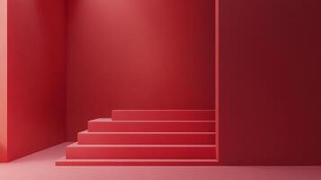A visually striking image of a bold red staircase leading to an unseen destination, symbolizing ambition and bridging the gap to new heights in life. photo