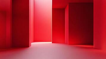 An evocative image of vivid red interior spaces characterized by bold geometric shapes and angles, inviting viewers into a passionate and innovative world. photo