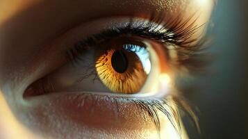 A captivating close-up of a human eye showcasing intricate colors and patterns, emphasizing the depth of human emotions and the uniqueness of individual experience. photo