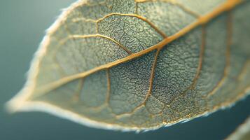 A beautifully detailed close-up of a leaf's textured surface, illustrating nature's intricate patterns and showcasing the elegance found in the simplest organic structures. photo