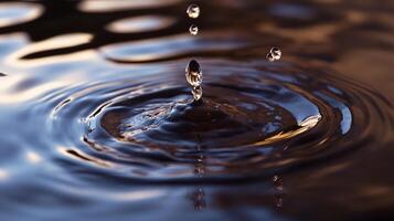 This image captures the beauty of water droplets creating ripples on the surface, symbolizing peace and tranquility found in nature's elements. photo