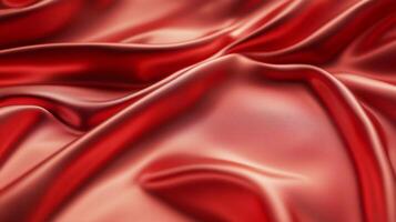 A luxurious close-up view of rich red satin fabric flowing elegantly, showcasing its soft texture and sheen that adds warmth and opulence to any design. photo