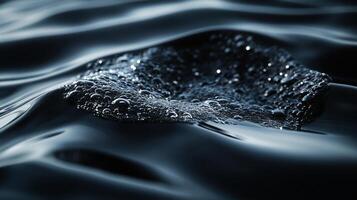An elegant close-up of a black water surface with bubbles, creating a sense of depth and sophistication, evoking mystery and intrigue in liquid form. photo
