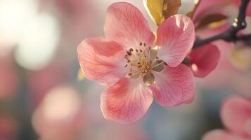 A beautifully captured image of a delicate pink flower in soft focus, emphasizing its intricate details and vibrant hues, perfect for floral-themed projects and designs. photo