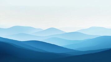 The tranquil image presents soft blue mountains, layered gracefully under a light mist, evoking a soothing sense of peace and connection with nature's beauty. photo