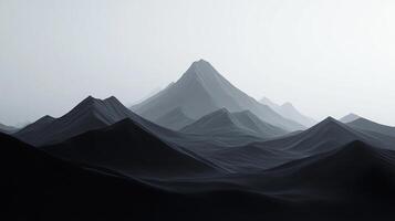 A tranquil monochrome mountain landscape evokes a sense of stillness and mystery, featuring layered peaks under a soft gradient sky, perfect for contemplative vibes. photo