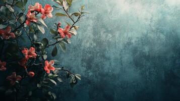 An artistic display of vibrant flowers set against a rich textured turquoise background, merging elements of nature and artistic style, perfect for adding a splash of color to any space. photo