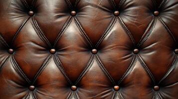 A close-up shot of a luxurious, brown leather surface featuring a diamond-stitched pattern, perfect for adding texture and depth to designs. photo