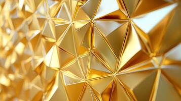 Abstract golden geometric design with triangular facets creating a luxurious and modern mosaic pattern for backgrounds or textures. photo
