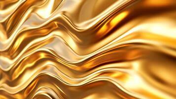 Abstract, luxurious, golden fabric with smooth, flowing waves and an elegant, shimmering texture showcasing depth and richness. photo
