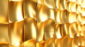 A mesmerizing display of wavy squares in gleaming gold, creating a luxurious and elegant texture with captivating light reflections. photo