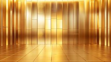 A luxurious golden backdrop featuring sleek, reflective panels, creating a sense of opulence and refined modern design. A visually stunning backdrop. photo