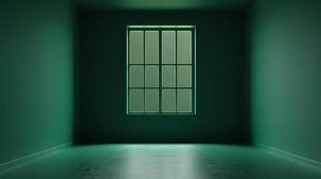 Minimalist green room with a window, creating a sense of calm and simplicity, perfect for a quiet retreat or peaceful contemplation. photo