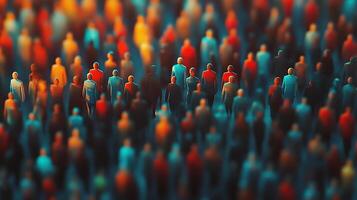 Abstract crowd of people. Anonymous figures walking with motion blur effect. Colorful representation of society or population. photo