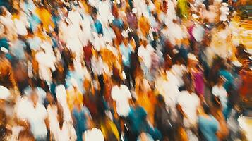 Abstract aerial view of a crowd of people creates a dynamic display of movement and energy. The image captures a sense of collective activity. photo
