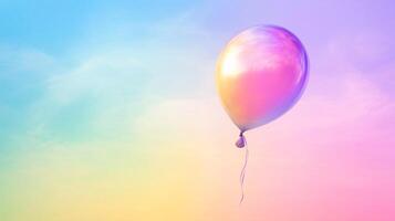 Balloon floats gracefully amidst soft pastel skies, adding a touch of whimsical charm to the ethereal, dreamlike scenery around it. photo