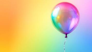 Iridescent balloon floats against a vibrant gradient background, its surface reflecting a spectrum of colors, celebration, and joyful design. photo
