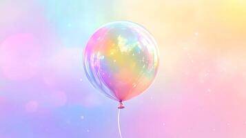 A shimmering iridescent balloon floats against a soft, pastel background, radiating a dreamy, ethereal quality. Gentle sparkle all around. photo