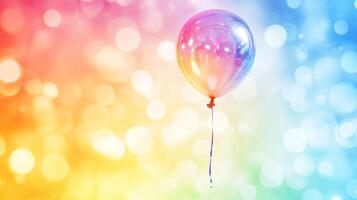 A shimmering balloon drifts amidst a vibrant array of colors, creating a joyful spectacle against a backdrop of bokeh lights. Soft, dreamy feel. photo