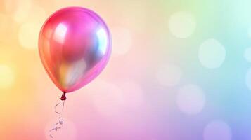Floating high, the balloon reflects a spectrum of light in this whimsical image, a single, colorful globe suspended against a bright background. photo