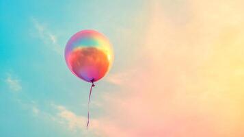 Balloon floating against a gradient sky, bathed in soft, dreamy pastel hues, creating a sense of whimsy and tranquility in the air. photo
