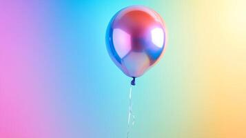 A reflective balloon floats against a gradient backdrop, its surface catching the light in a mesmerizing display of colors and iridescence. photo