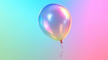 Floating iridescent balloon against a vibrant pastel gradient background, showcasing a mesmerizing play of light and color, whimsical and festive. photo