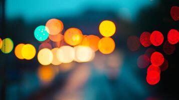 Abstract blurred lights create a dreamy, vibrant atmosphere. The bokeh effect adds depth and beauty to the scene. photo