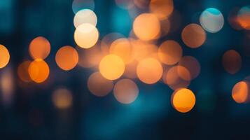 Abstract bokeh lights create a magical ambiance with a blend of warm orange and cool blue tones, forming a dreamy background. photo