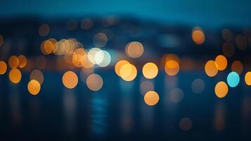 Blurred lights create an ethereal ambiance, perfect for evoking a sense of calm and wonder. Abstract bokeh lights over water background. photo